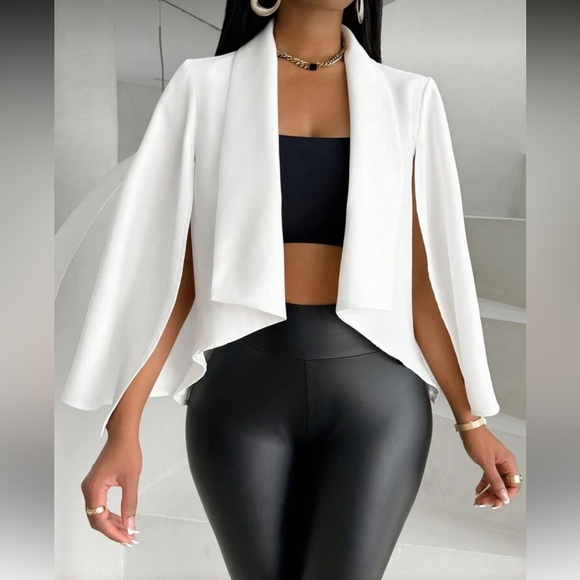 Classic White Minimalist Cape Blazer Jacket - Picture 4 of 6